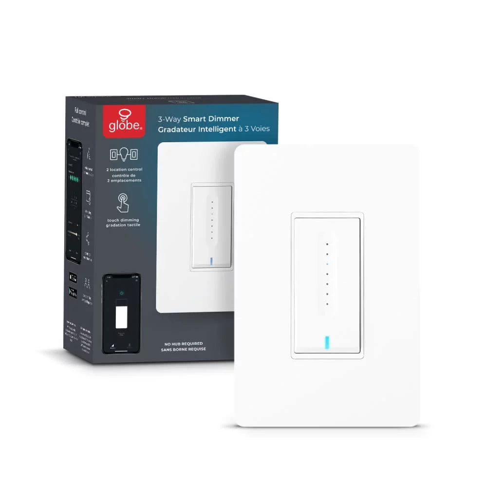 Globe Electric Wi-Fi Smart White 3-Way Dimmer Switch, No Hub Required, Voice Activated, 50322
