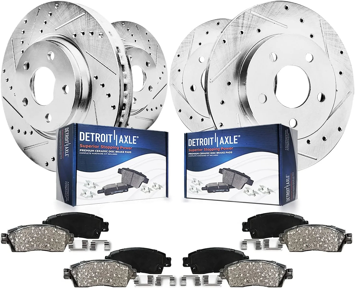Detroit Axle - Brake Kit for 04-08 TSX, 03-07 Honda Accord Drilled & Slotted Disc Brake Rotors Replacement 2003 2004 2005 2006 2007 2008 Ceramic Brakes Pads Front and Rear