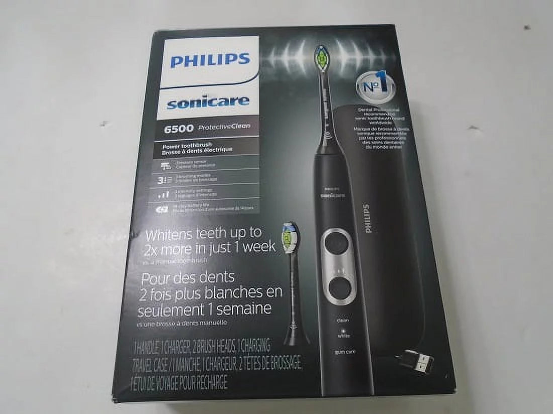 Philips Sonicare ProtectiveClean 6500 Rechargeable Electric Toothbrush with Charging Travel Case and Extra Brush Head, Black HX6462/08