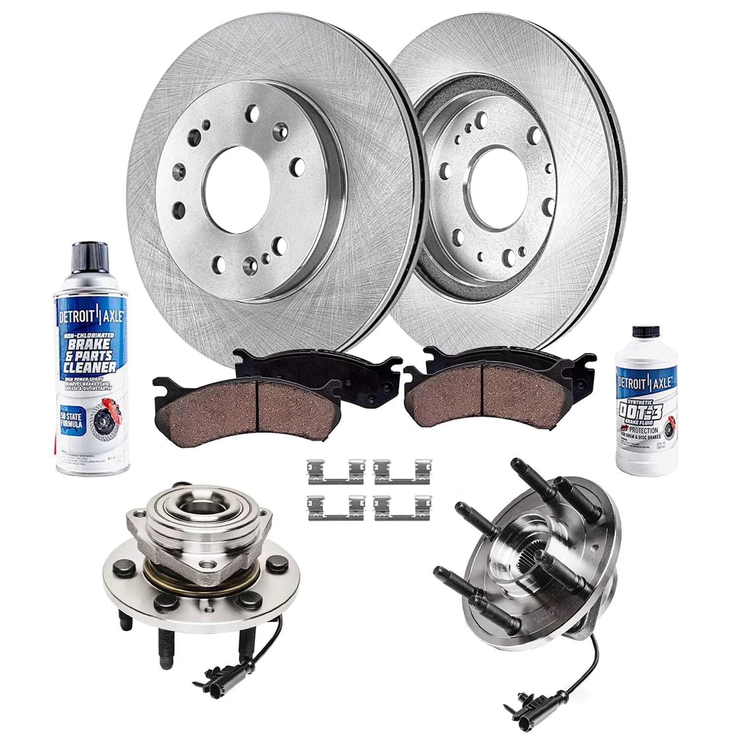 Detroit Axle - 4WD Front Brake Kit for Chevy GMC Avalanche Suburban Silverado Yukon XL 1500 Tahoe Escalade ESV EXT Brake Rotors Ceramic Brakes Pads Replacement Wheel Bearing Hubs 6 Studs