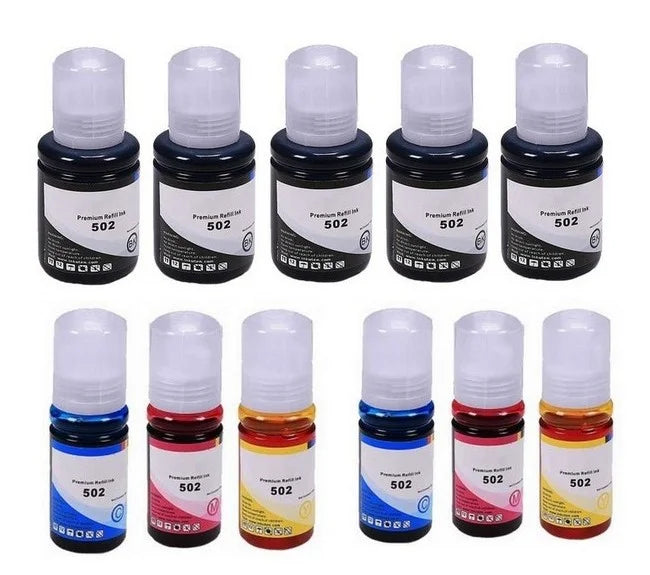 PrinterDash Compatible Replacement for EcoTank ET-2700/2750/3700/3750/4750/15000/ST-2000/3000/4000 Refill Ink Bottle Combo Pack (5-BK/2-C/M/Y) (NO. 502) (C13T03R140-S5B2CMY)