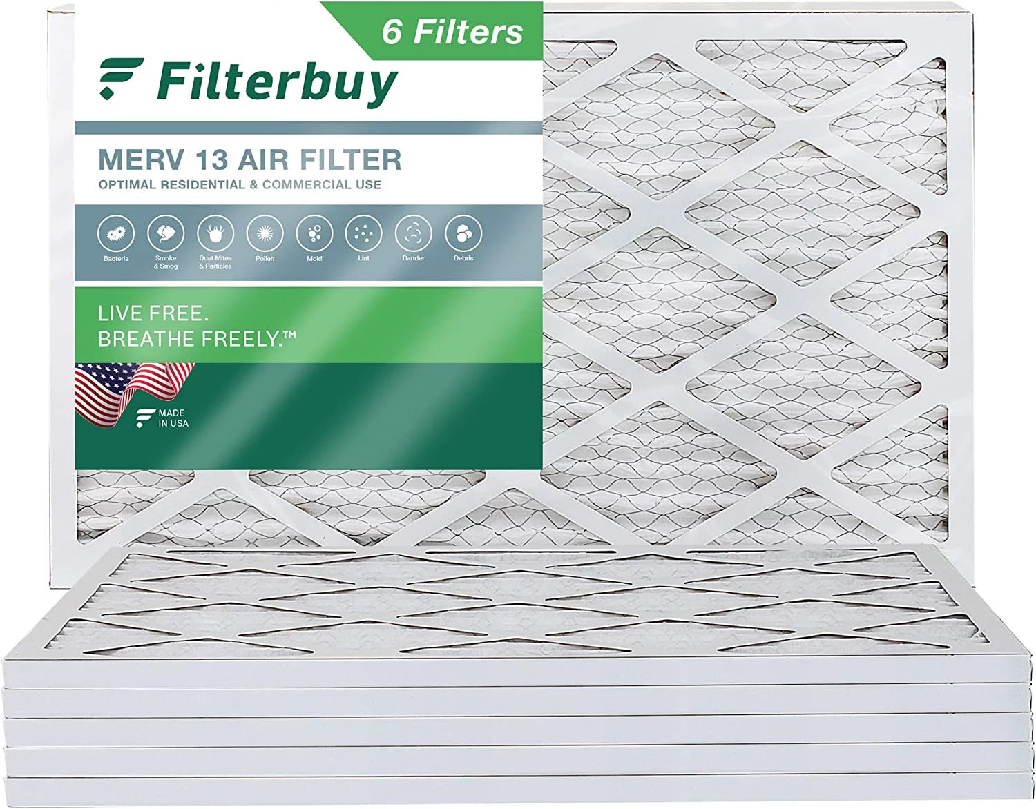 Filterbuy 20x32x1 MERV 13 Pleated HVAC AC Furnace Air Filters (6-Pack)
