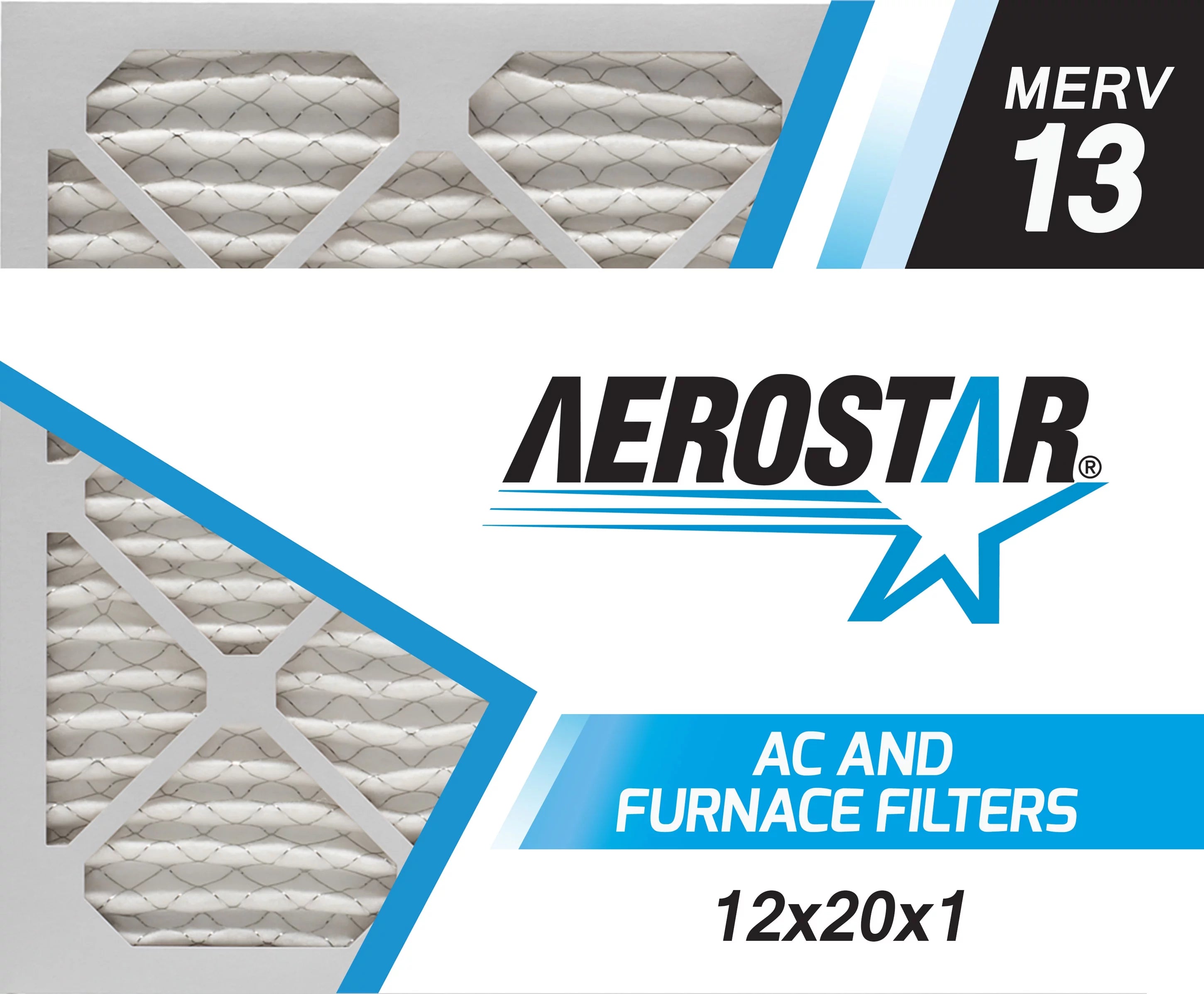 Aerostar 12x20x1 MERV  13, Pleated Air Filter, 12x20x1, Box of 6, Made in the USA