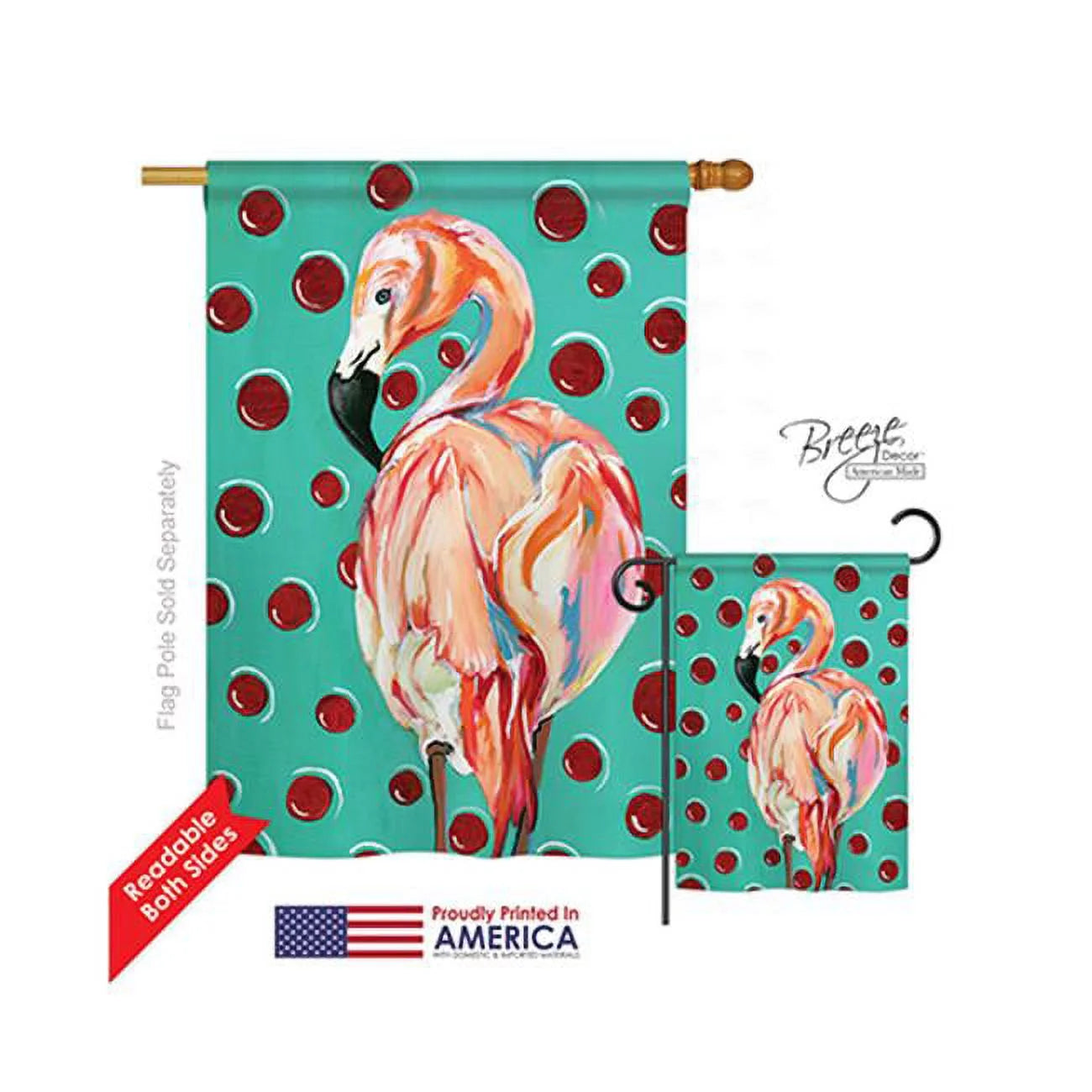 Breeze Decor 05048 Birds Polka Dot Flamingo 2-Sided Vertical Impression House Flag - 28 x 40 in.