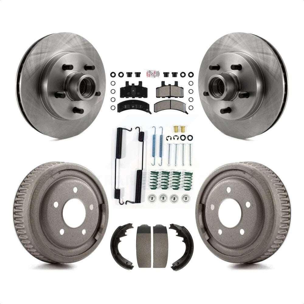 Transit Auto - Front Rear Disc Brake Rotors Hub Assembly Semi-Metallic Pads And Drum Kit (7Pc) For 1997-1999 Chevrolet C1500 Suburban GAS engine With 10 Diameter K8A-105756
