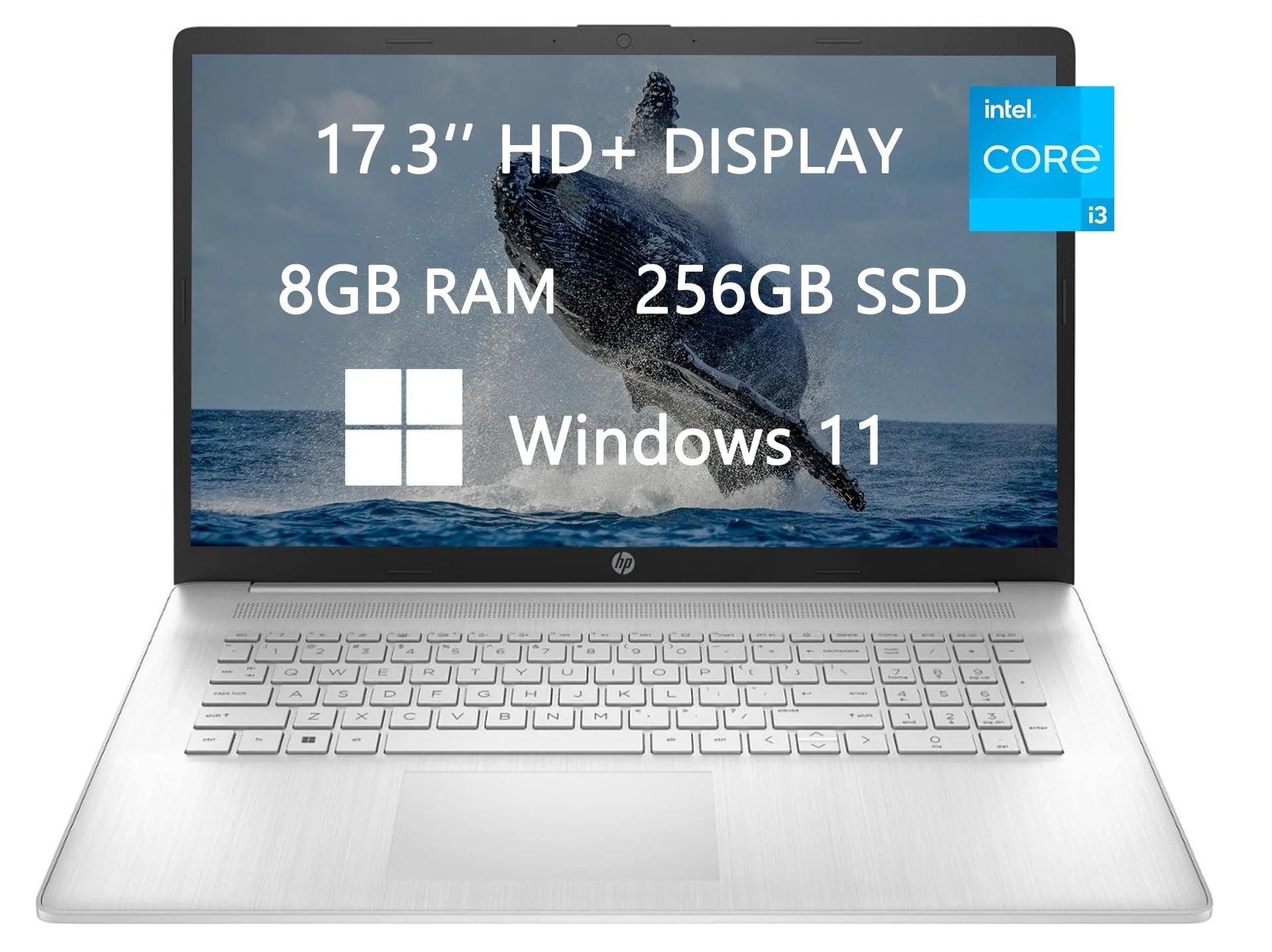 HP 17 HD+ Laptop, 2023 Newest Upgrade, Intel Core i3-1125G4 (Quad-core), 8GB RAM, 256GB SSD, Webcam, Wi-Fi, HDMI, USB-C, Fast Charge,Bluetooth, Windows 11, School and Business Ready, ROKC HDMI Cable