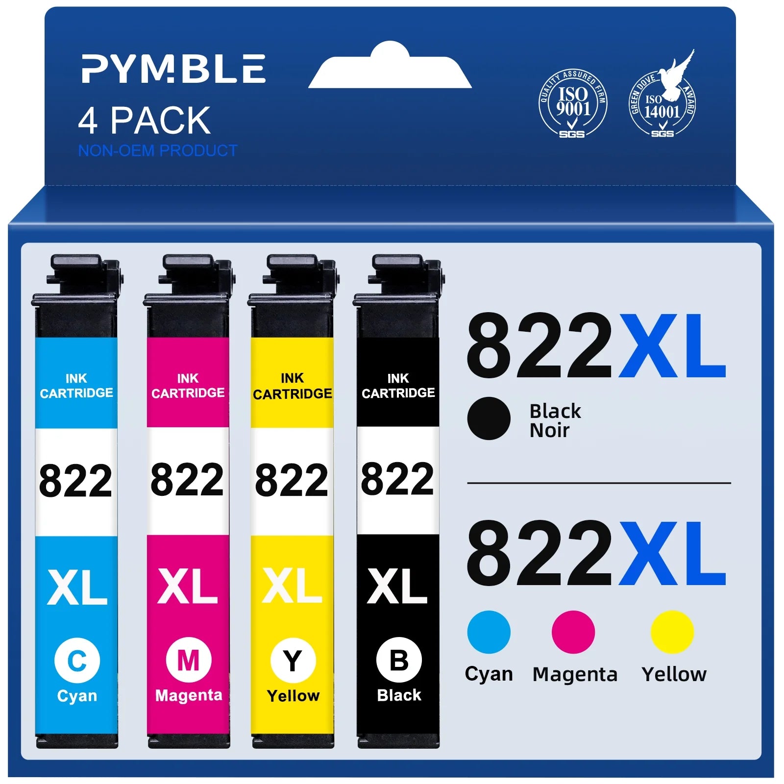 822XL Ink Cartridges for Epson 822 Ink for Epson 822XL Ink Cartridges for Epson Workforce Pro WF 3820 WF 4820 WF 4833 WF 4830 WF 4834 (4-Pack, Black Magenta Cyan Yellow)
