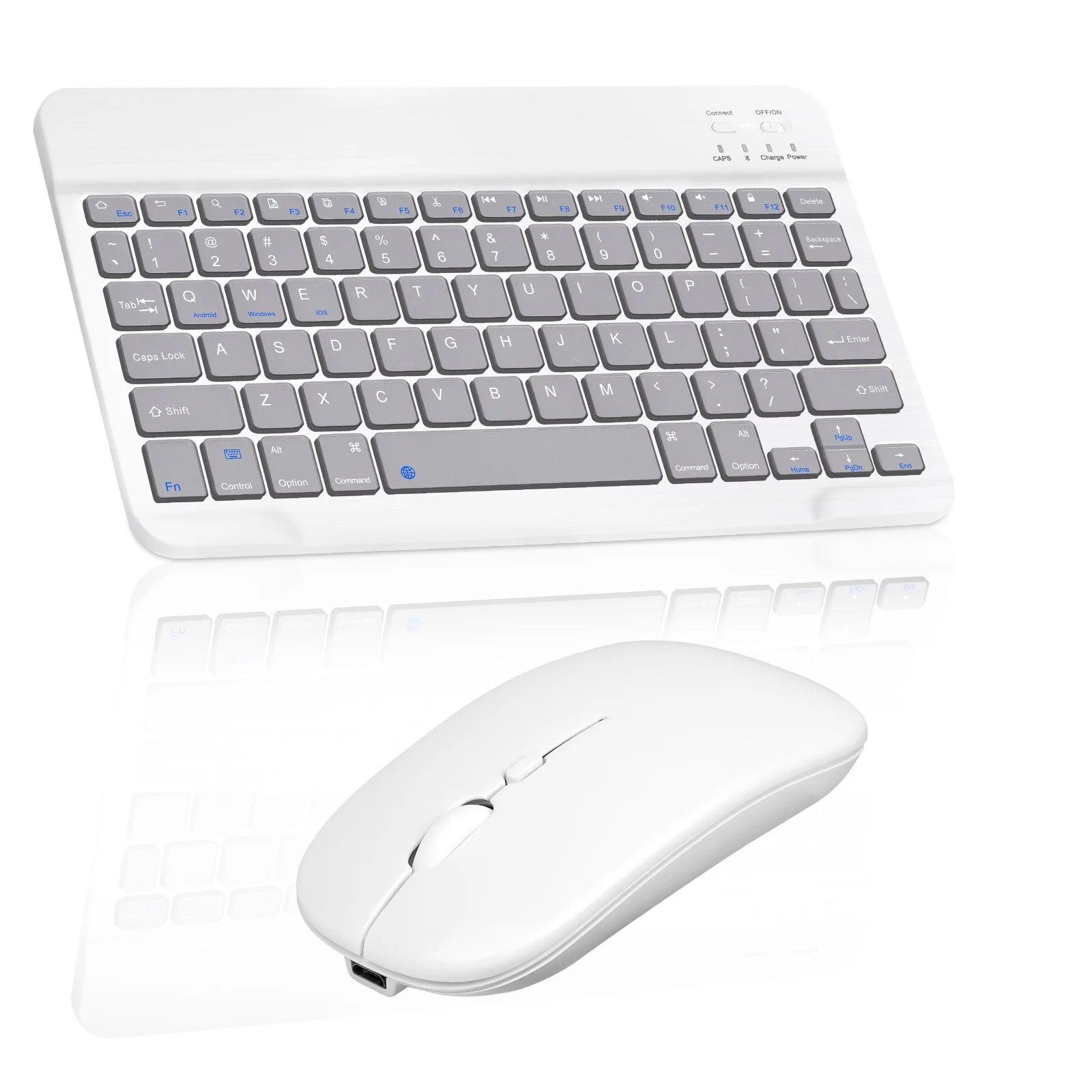 Rechargeable Bluetooth Keyboard and Mouse Combo Ultra Slim Keyboard and Mouse for Samsung Google Nexus 10 P8110 and All Bluetooth Enabled Mac/Tablet/iPad/PC/Laptop - Stone Grey with White Mouse
