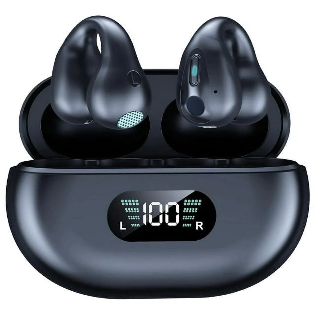 True Wireless Open Ear Sports Headphones, Noise Cancelling -80H Playback, Bluetooth Headphones Compatible with Apple and Android, Bluetooth Clip On Ear Sports Headphones, Sport Work Gaming