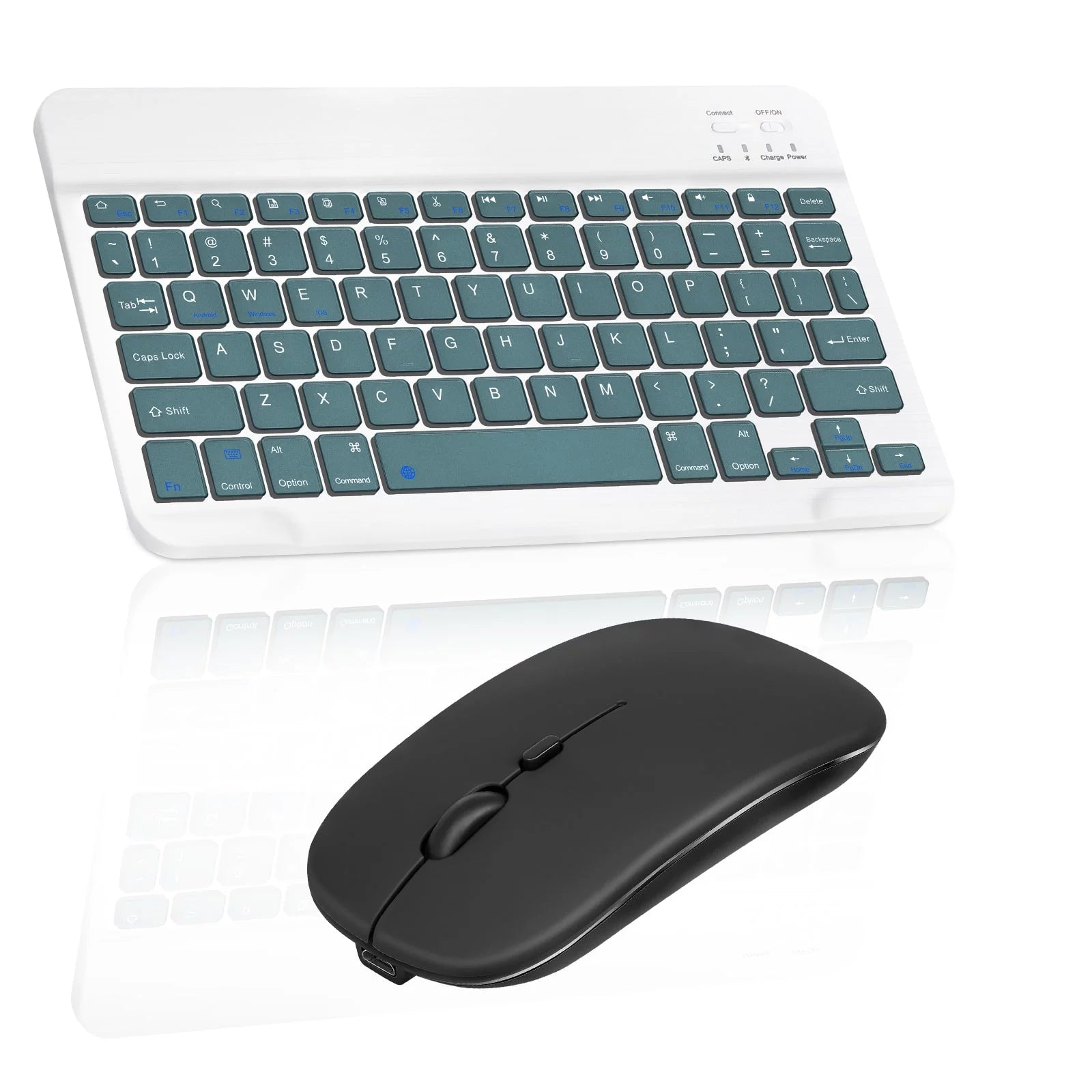 Rechargeable Bluetooth Keyboard and Mouse Combo Ultra Slim Full-Size Keyboard and Mouse for Samsung Galaxy Tab Pro 8.4 and All Bluetooth Enabled Mac/Tablet/iPad/PC/Laptop -Pine Green with Black Mouse