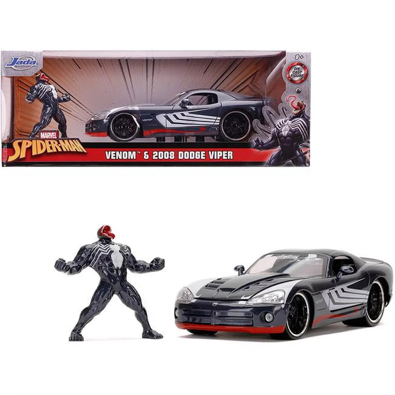 Marvel 1:24 Dodge Viper Die-cast Car with 2.75 Venom Figure, Toys for Kids and Adults