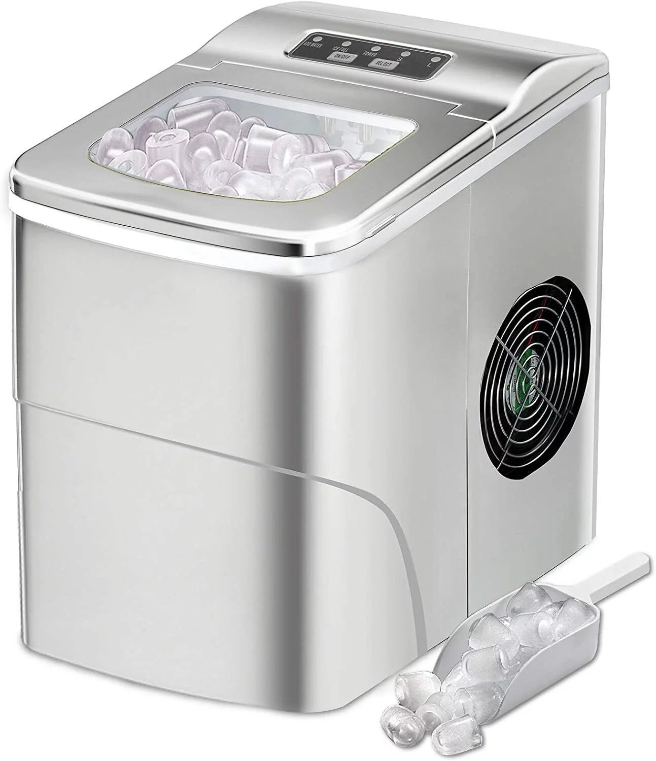 SMAD Portable 26 lbs Countertop Ice Maker Machine, Automatic, with Ice Scoop & Basket, Silver