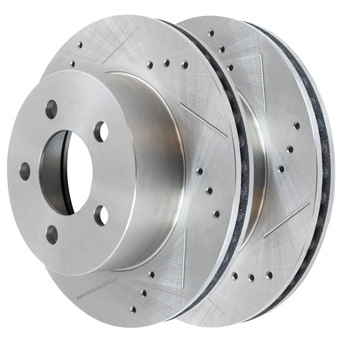 AutoShack Front Drilled Slotted Brake Rotors Silver Set of 2 Driver and Passenger Side Replacement for 1999 2000 2001 Jeep Cherokee 1999-2004 2005 2006 TJ Wrangler 2.4L 2.5L 4.0L 4WD RWD PR6398DSZPR