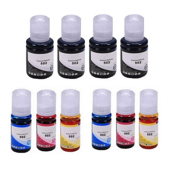 PrinterDash Compatible Replacement for WorkForce EcoTank ET-2700/2750/3700/3750/4750/15000/ST-2000/3000/4000 Refill Ink Bottle Combo Pack (4-BK/2-C/M/Y) (NO. 502) (T502-4B2C2M2Y-US)