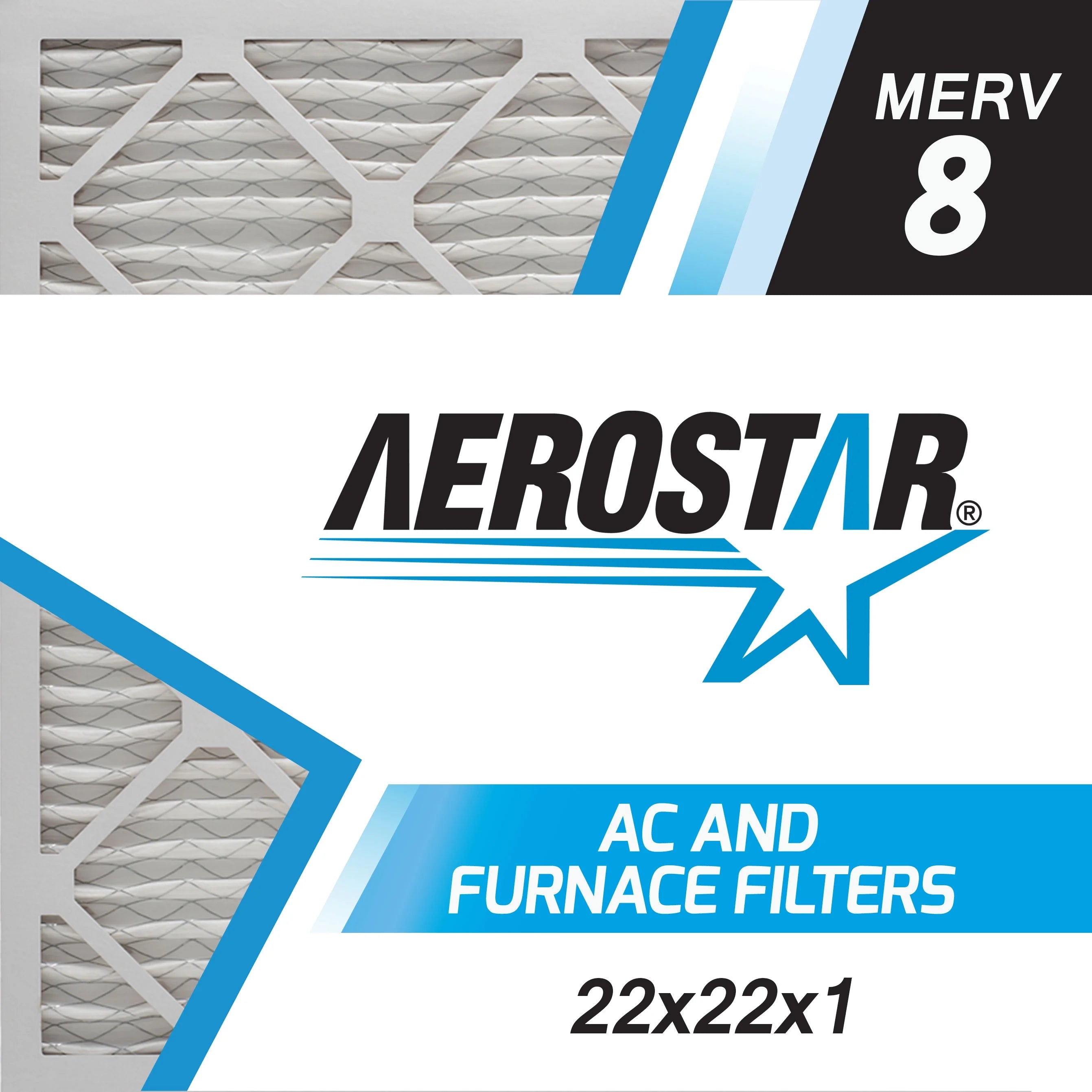 Aerostar 22x22x1 MERV  8, Pleated Air Filter, 22x22x1, Box of 6, Made in the USA