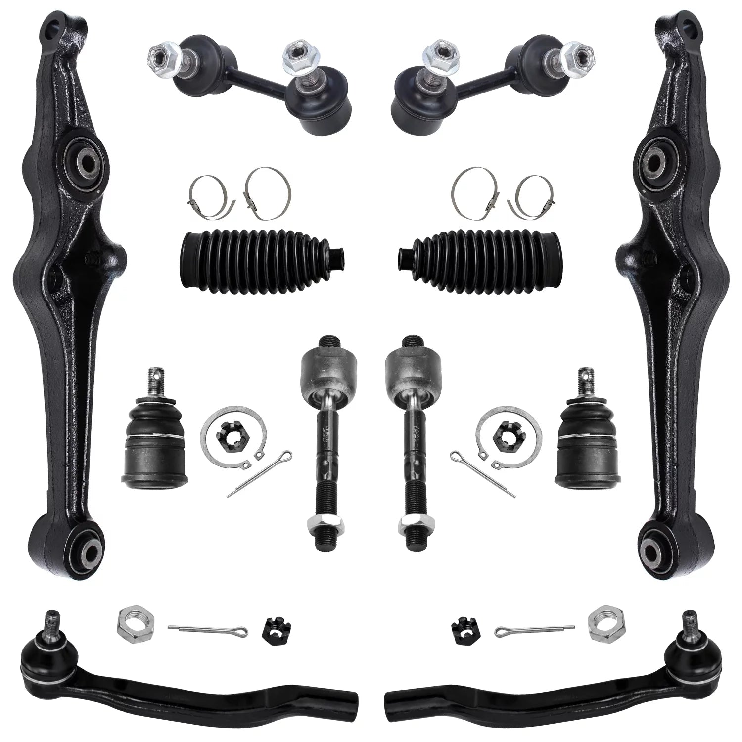 Detroit Axle - 12pc Front End Suspension Kit for 1998-2002 Honda Accord 1999-2003 TL 2001-2003 CL 2 Lower Control Arms 2 Lower Ball Joints 4 Inner Outer Tie Rods 2 Sway Bar Links 2 Boots Replacement