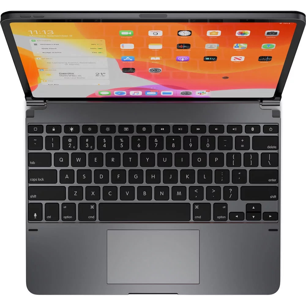Brydge Pro+ Wireless Keyboard with Trackpad for iPad Pro 12.9 (2020 and 2018) and iPad Air 4, Space Gray, Space Gray