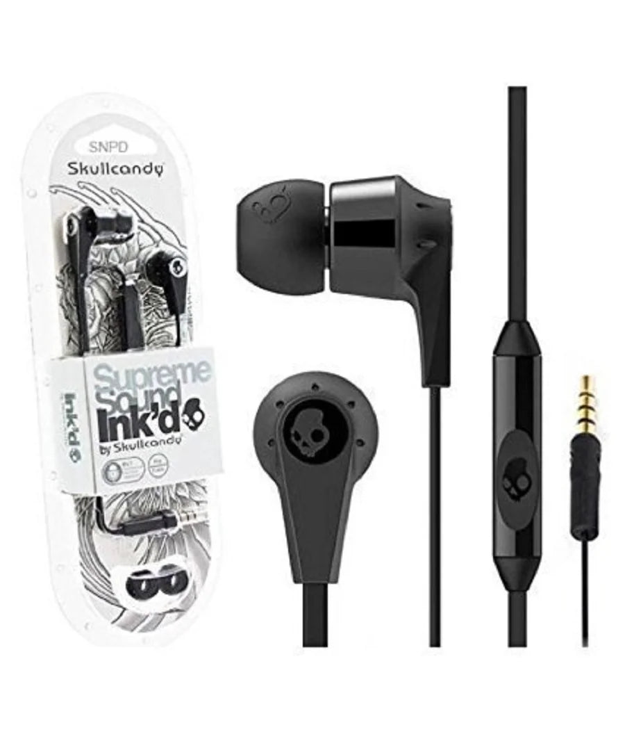 Skullcandy Black / Black   S2IKDY-003 3.5mm Connector Ink'd 2.0 Earbud Headphones with Mic for Samsung Galaxy S7,s8, S9  Note 8, Note 9 and all 3.5mm cellphones