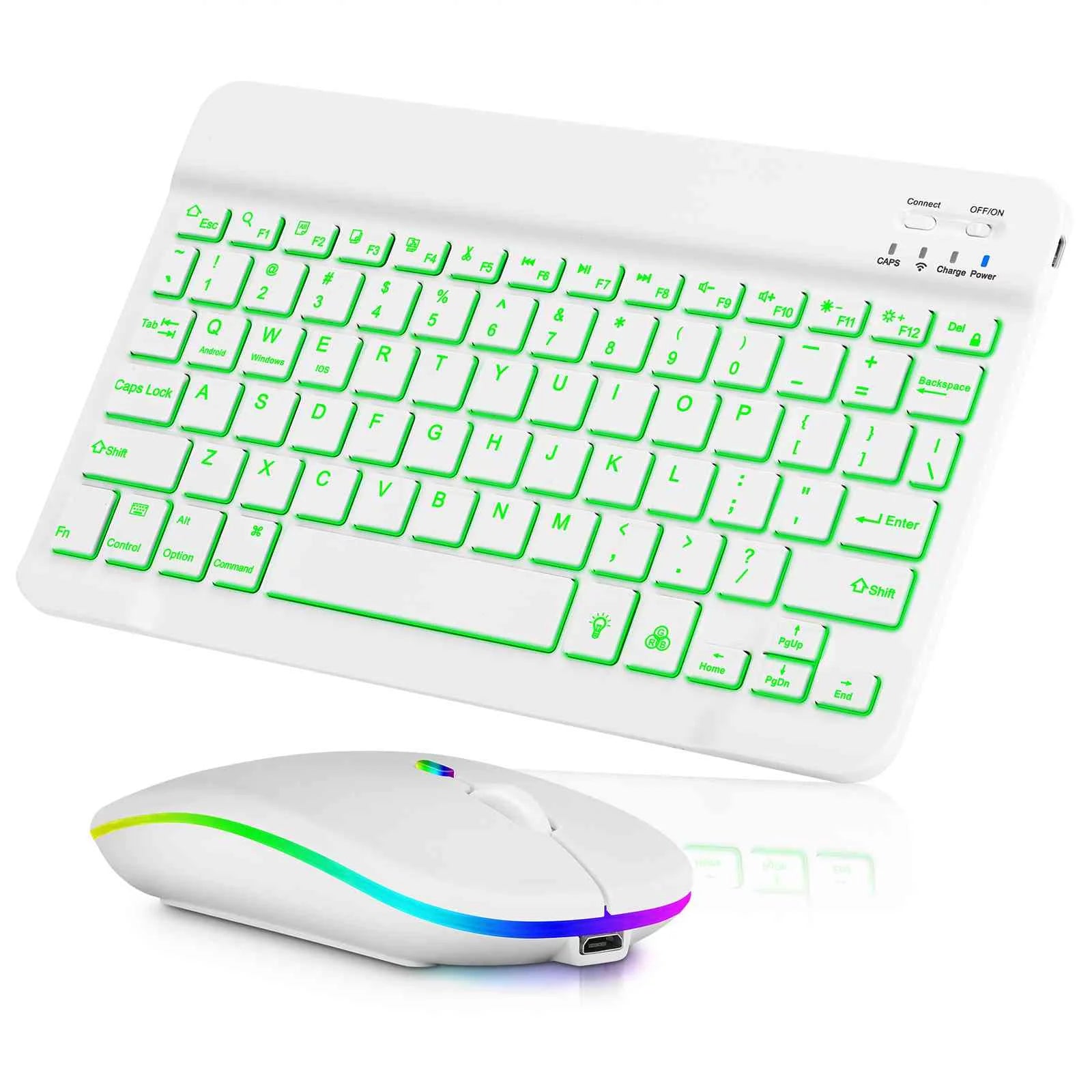 UX030 Lightweight Keyboard and Mouse with Background RGB Light, Multi Device slim Rechargeable Keyboard Bluetooth 5.1 and 2.4GHz Stable Connection Keyboard for Lenovo Ideapad L340 Laptop