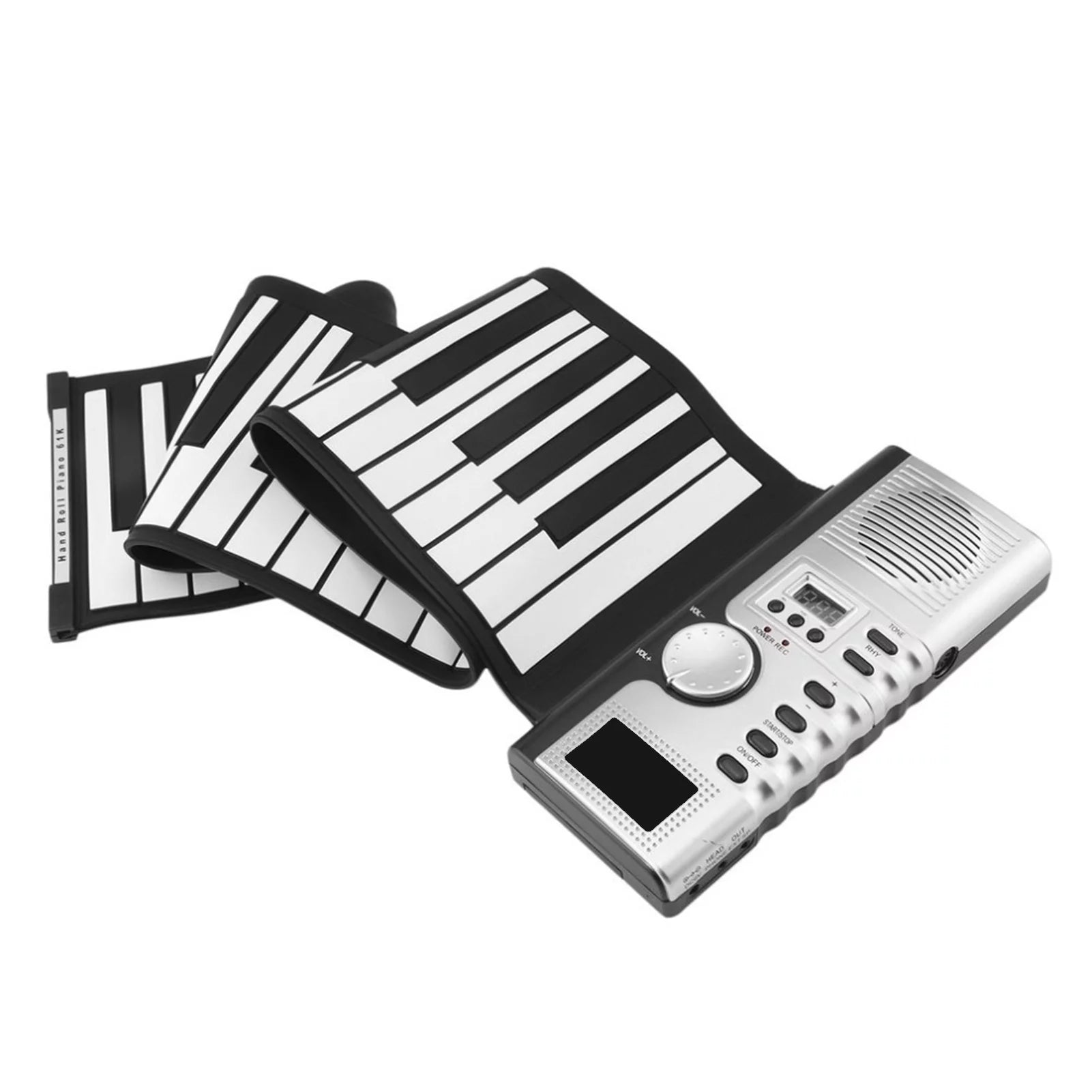 Portable 61-Key Roll Up Piano Keyboard - Soft Silicone Electronic Piano with Speaker, LCD Display, Recording, MIDI Function for Beginners, Kids, and Adults