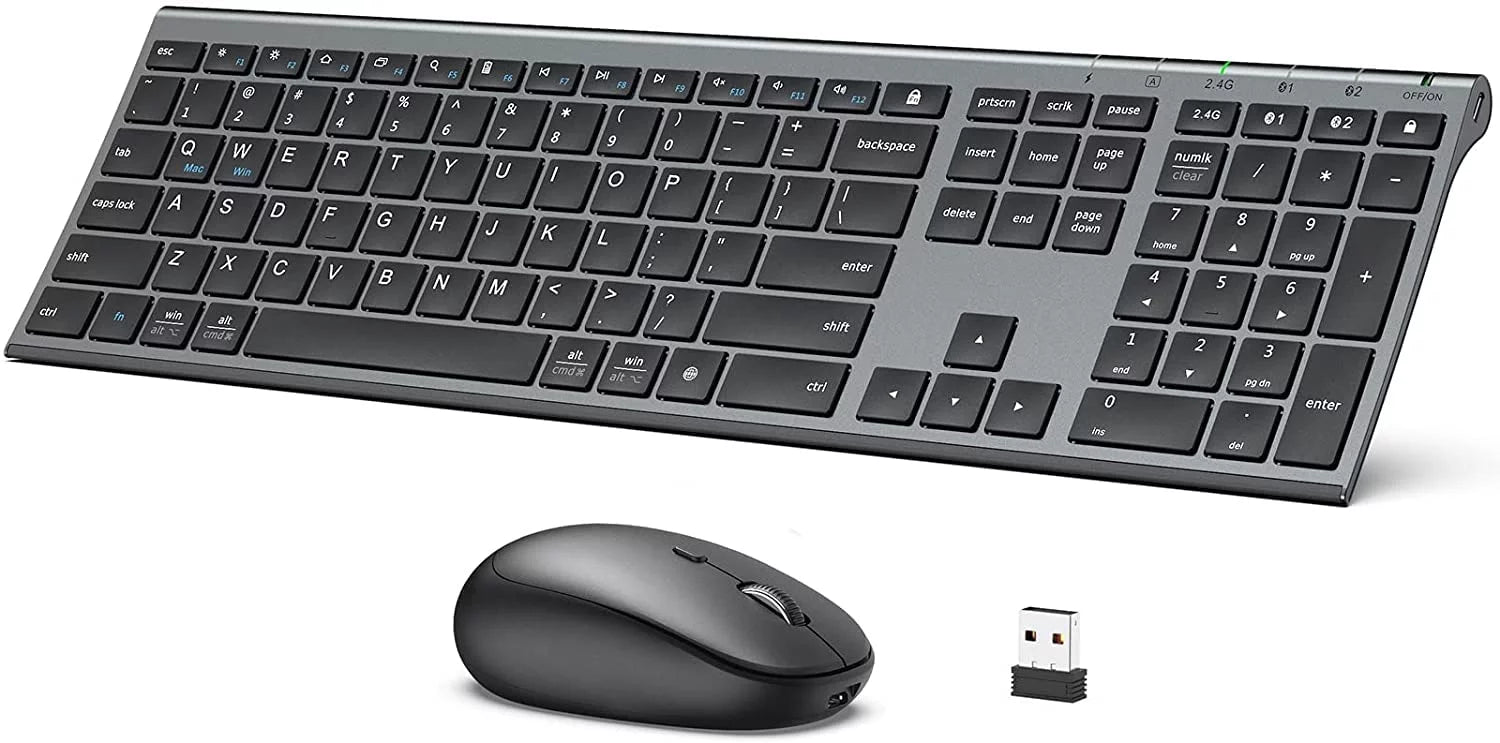 iClever DK03 Bluetooth Keyboard and Mouse, Rechargeable Dual-Mode (Bluetooth 4.2 + 2.4G) Wireless Keyboard and Mouse Combo, Ultra-Slim Multi-Device Keyboard for Mac, iPad, Apple, Android, Windows