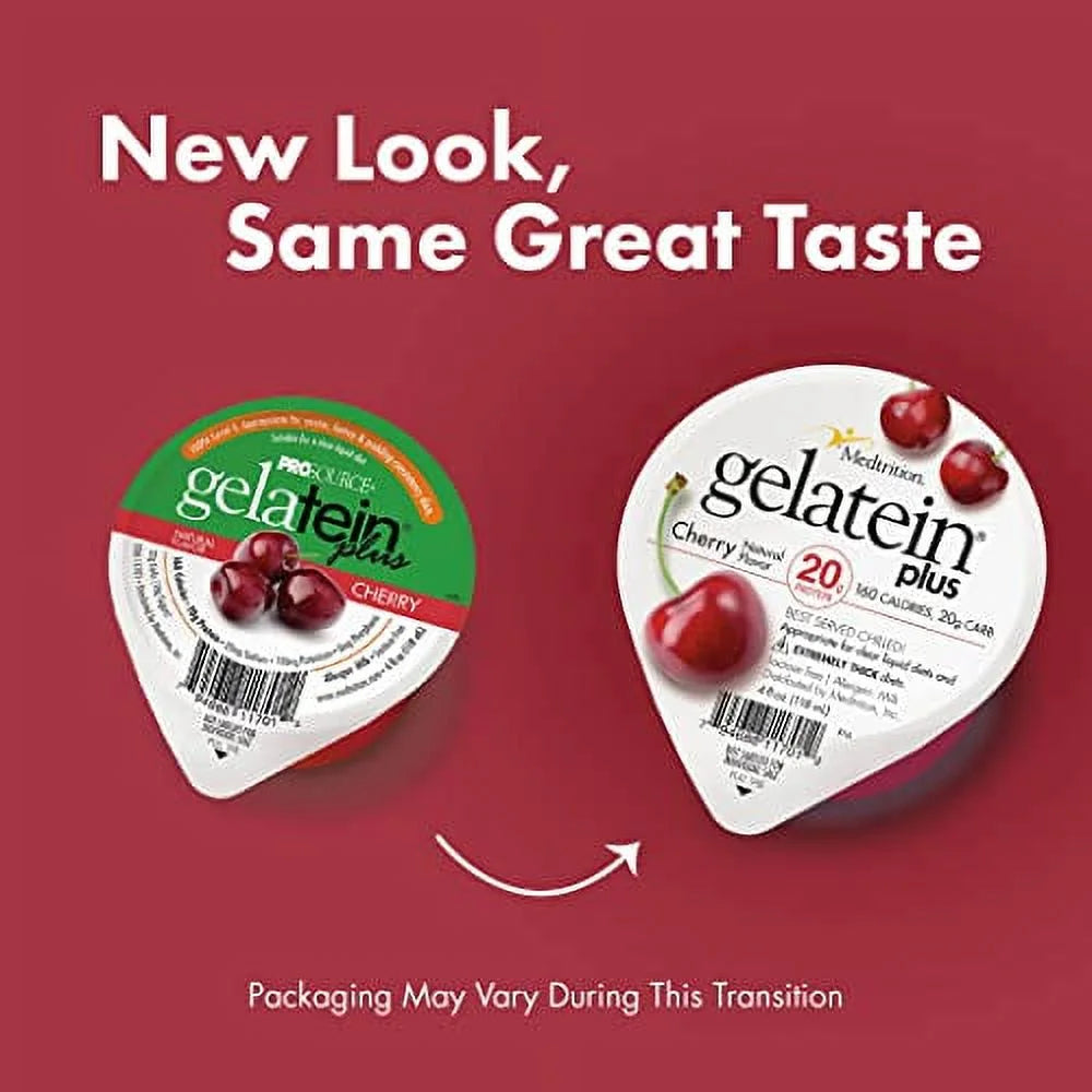 Gelatein Plus Cherry: 20 grams of protein. Ideal for clear liquid diets, swallowing difficulties, dialysis and oncology. Great pre or post-workout snack. (12 pack) ¡­