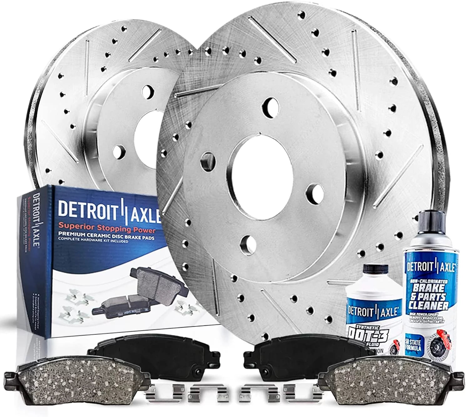 Detroit Axle - Front Drilled Slotted Brakes and Rotors Brake Pads Replacement for Nissan Cube Sentra Versa - 6pc Set