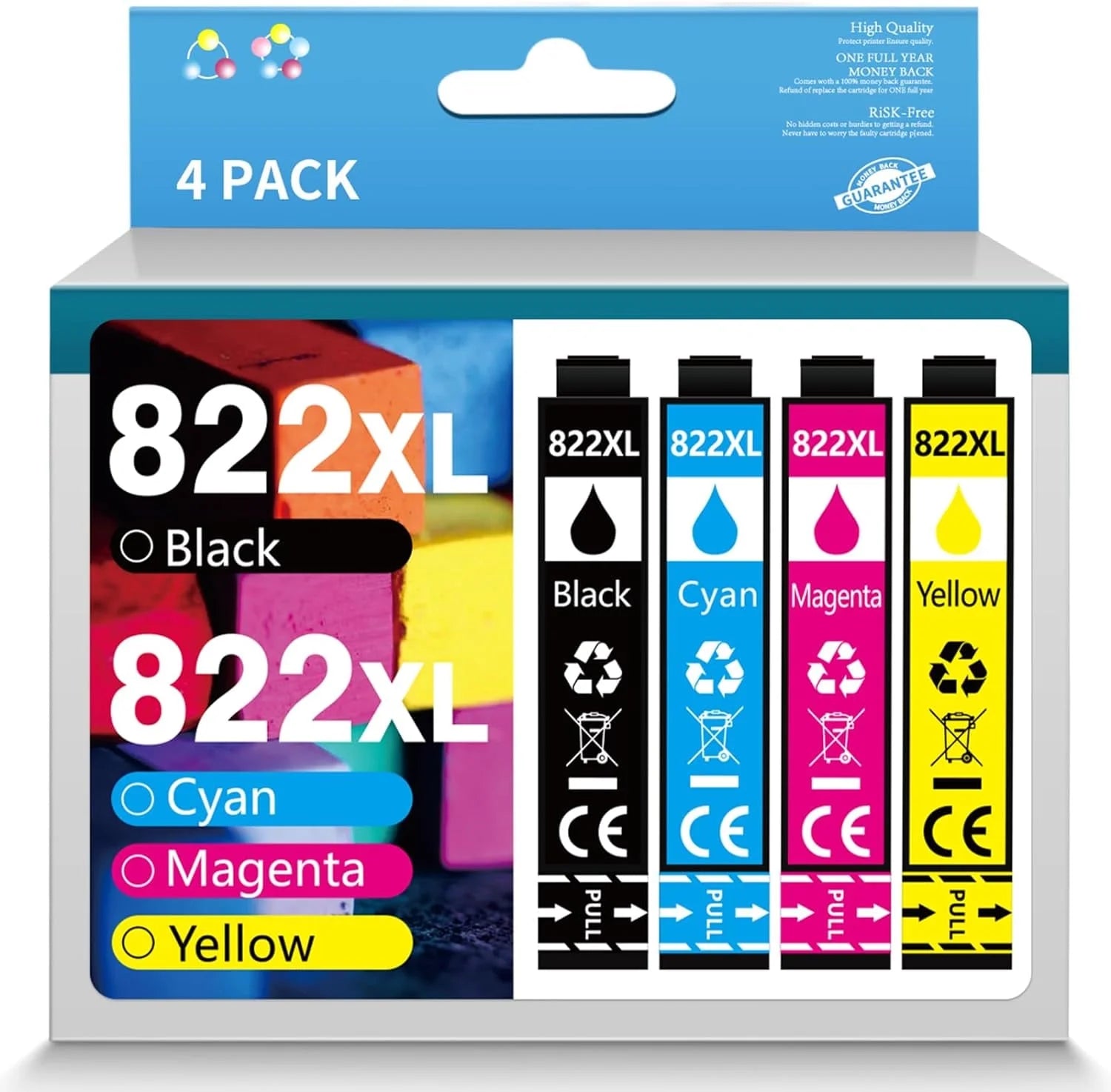 822XL Ink Cartridges Combo Pack Replacement for Epson 822 T822 822XL 822 XL High-Capacity Ink Cartridge for WorkForce Pro WF-3820 WF-4820 WF-4830 WF-4833 WF-4834 Printers(Black, Cyan, Magenta, Yellow)
