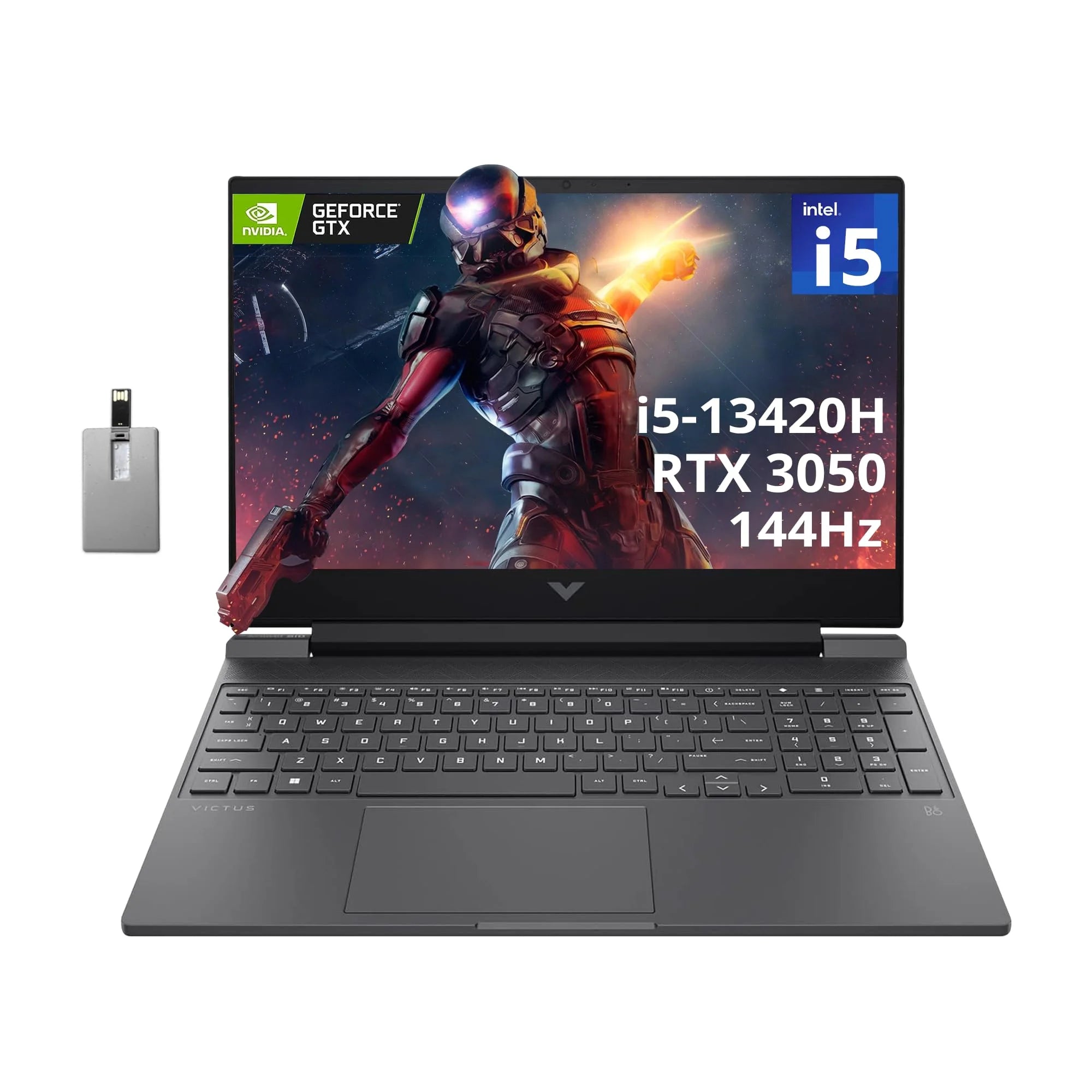 HP Victus 15.6 144Hz FHD Gaming Laptop, Intel Core i5-13420H, 64GB RAM, 2TB PCIe SSD, NVIDIA GeForce RTX 3050, Backlit Keyboard, HD Webcam, Win 11 Pro, Blue, 32GB Snowbell USB Card