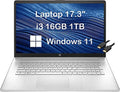 HP 17 Laptop 17.3 HD+ (16GB RAM, 1TB SSD, Intel 4-Core i3-1125G4 (Beat i5-1035G4), UHD Graphics) Home & Business Laptop, 9.5-Hr Long Battery Life, Webcam, IST Cable, Win 11 Home in S Mode, Silver