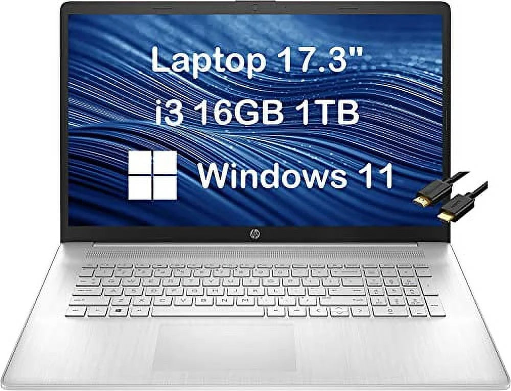 HP 17 Laptop 17.3 HD+ (16GB RAM, 1TB SSD, Intel 4-Core i3-1125G4 (Beat i5-1035G4), UHD Graphics) Home & Business Laptop, 9.5-Hr Long Battery Life, Webcam, IST Cable, Win 11 Home in S Mode, Silver