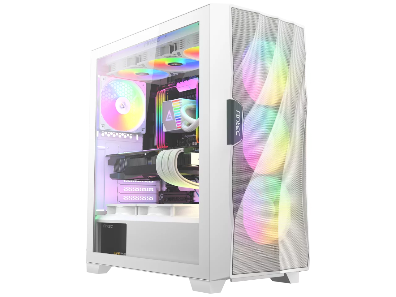 Antec Dark League DF700 FLUX, Mid Tower ATX Gaming Case, FLUX Platform, 5 x 120mm Fans Included, ARGB & PWM Fan Controller, Tempered Glass Side Panel, Three-Dimensional Wave-Shaped Mesh Front (White)
