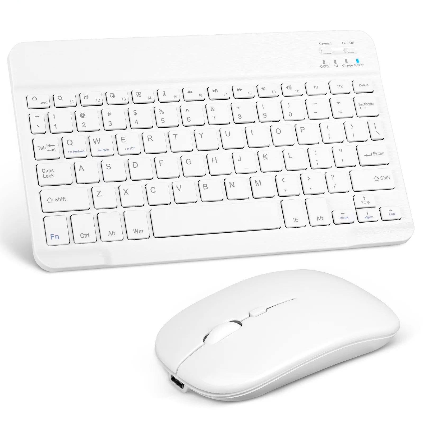 UrbanX Rechargeable Bluetooth Keyboard and Mouse Combo Ultra Compact Slim Full-Size Keyboard and Ergonomic Mice for Smartphone Mac/Desktop/PC/Laptop/Tablet and All Windows 10/8/7 - White