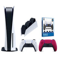 Sony Playstation 5 Disc Version Console with Extra Red Controller, DualSense Charging Station and Surge FPS Grip Kit With Precision Aiming Rings Bundle