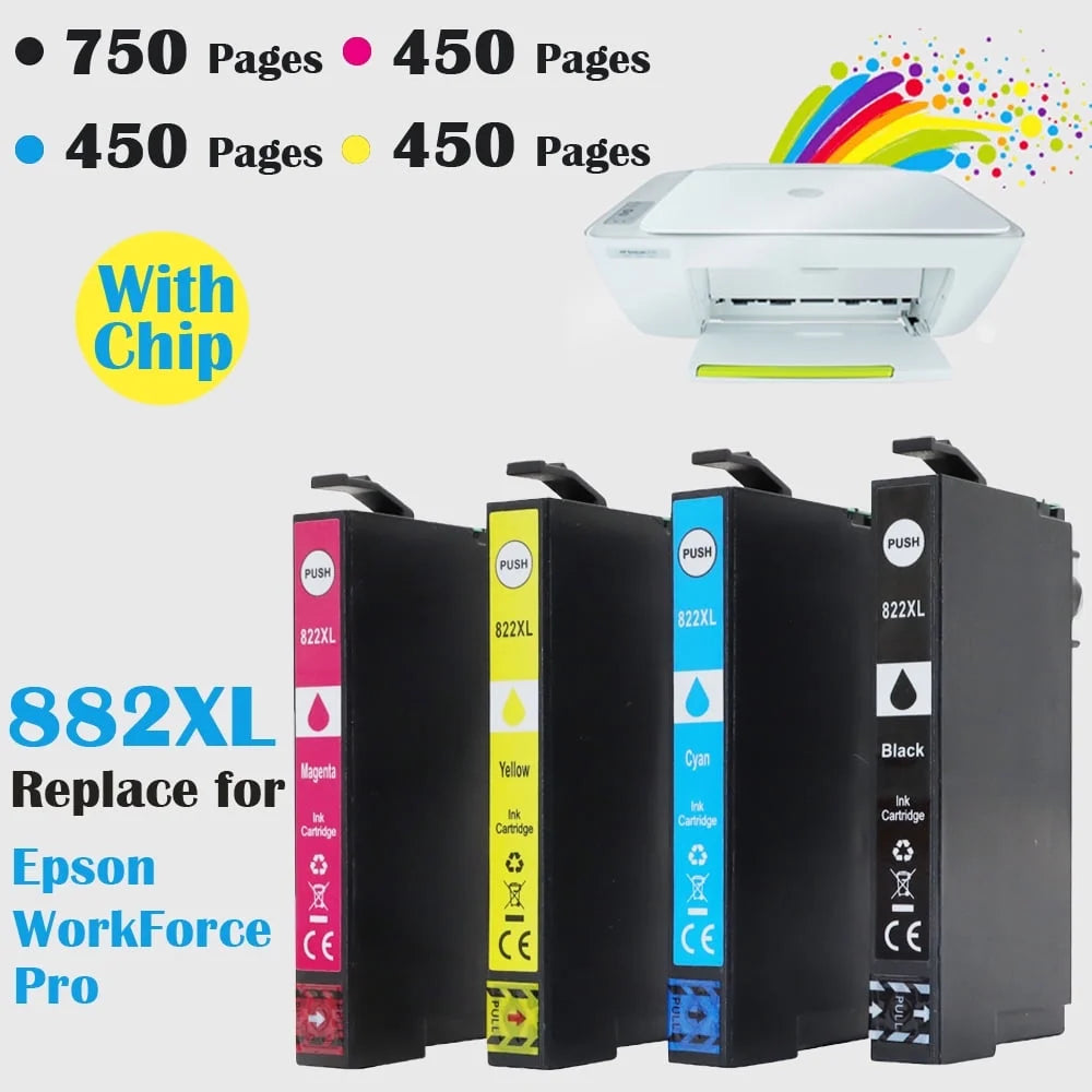 822XL Ink Cartridges Combo Pack Replacement for Epson 822 T822 822XL 822 XL High-Capacity Ink Cartridge for WorkForce Pro WF-3820 WF-4820 WF-4830 WF-4833 WF-4834 Printers(Black, Cyan, Magenta, Yellow)