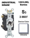 Leviton 1223-2KL 20 Amp 3-Way Key Lock Switch Industrial - Chrome