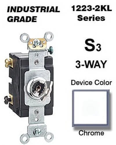 Leviton 1223-2KL 20 Amp 3-Way Key Lock Switch Industrial - Chrome