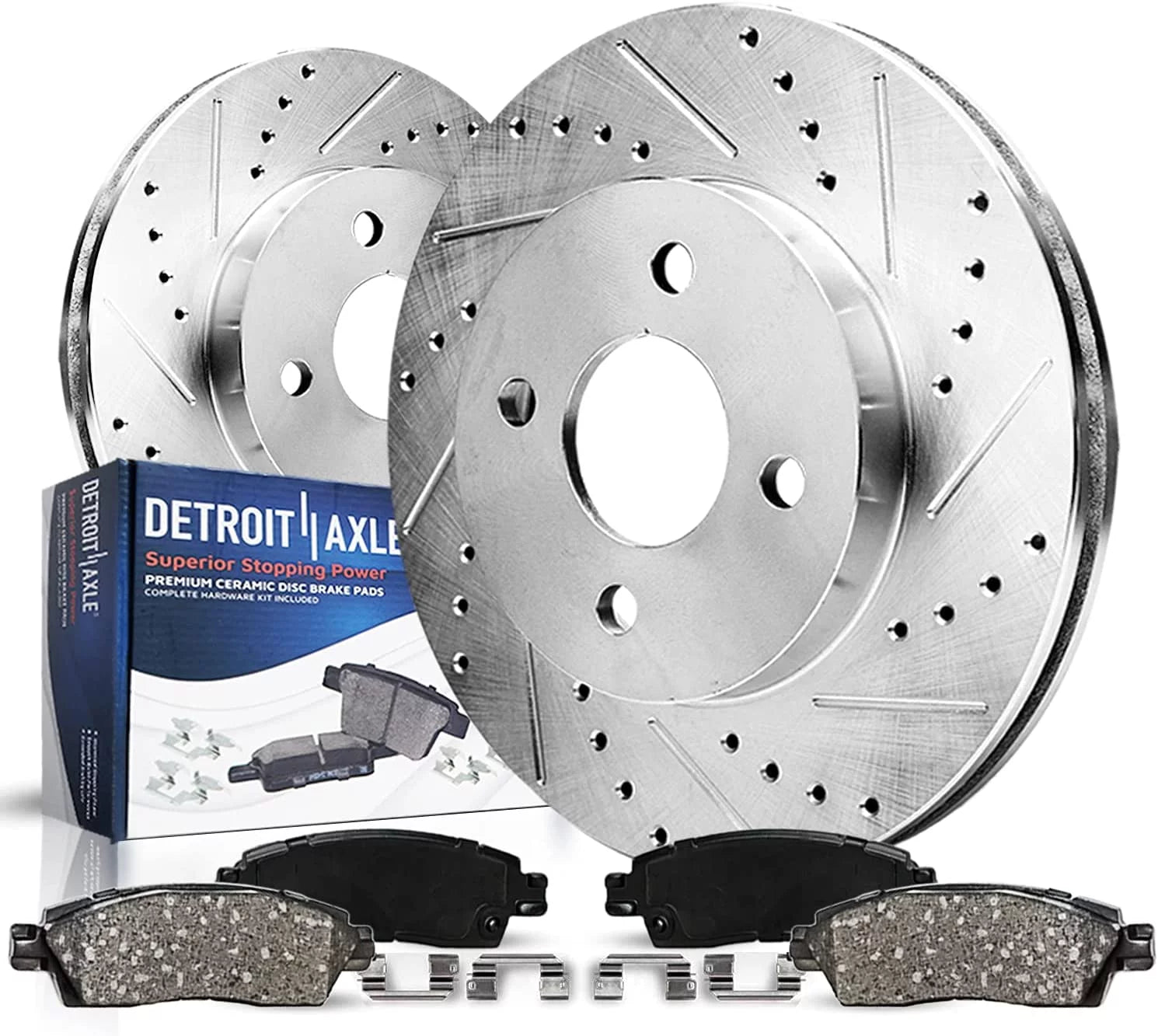 Detroit Axle - Front Brake Kit for 4-Lug 2.3L 1998-2002 Honda Accord Sedan Replacement Drilled Slotted Disc Brake Rotors 1999 2000 2001 Ceramic Brakes Pads
