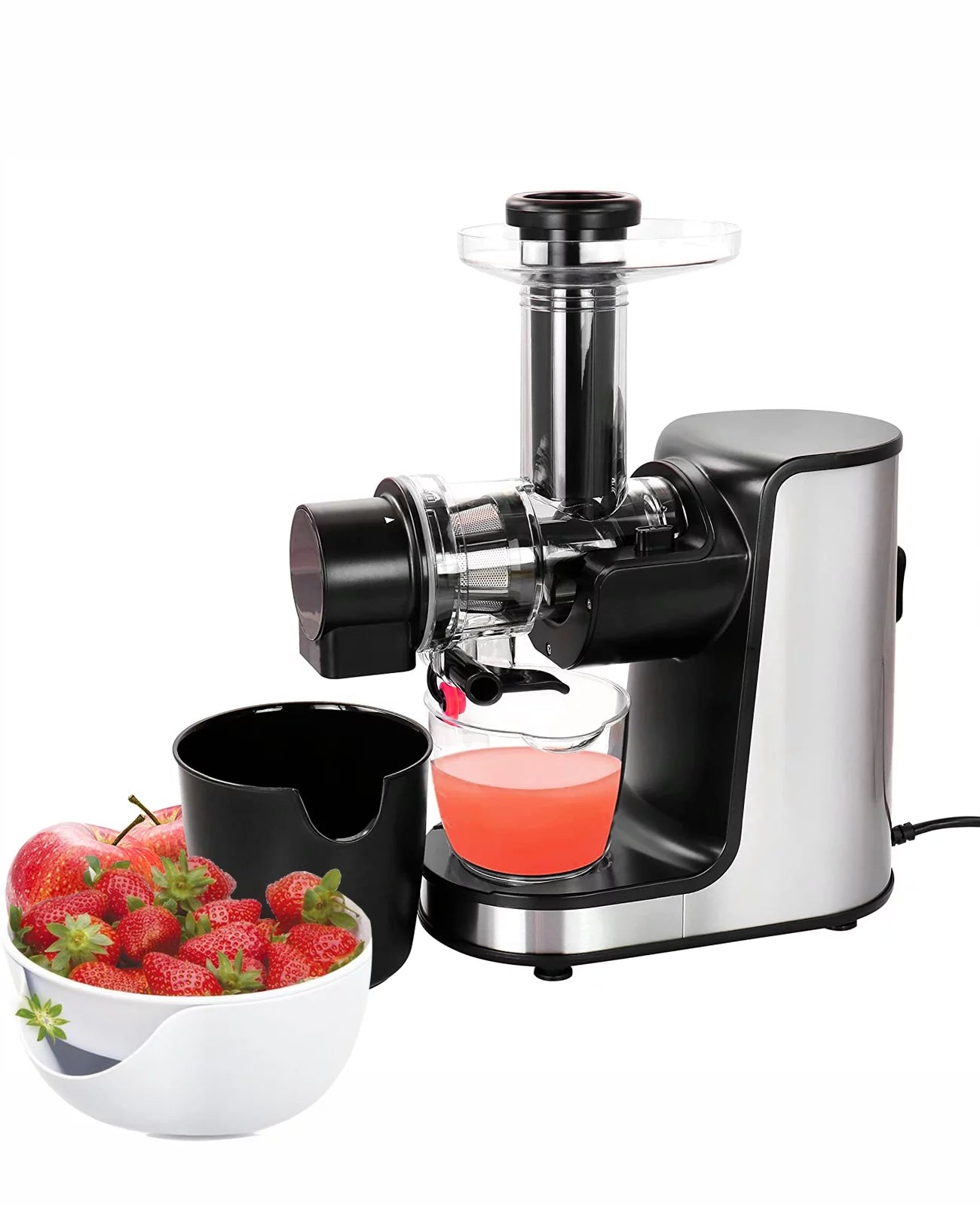 Cold Press Masticating Juicer - for Fruits & Vegetables Slow Juicer Extractor with Reverse Function (Silver)
