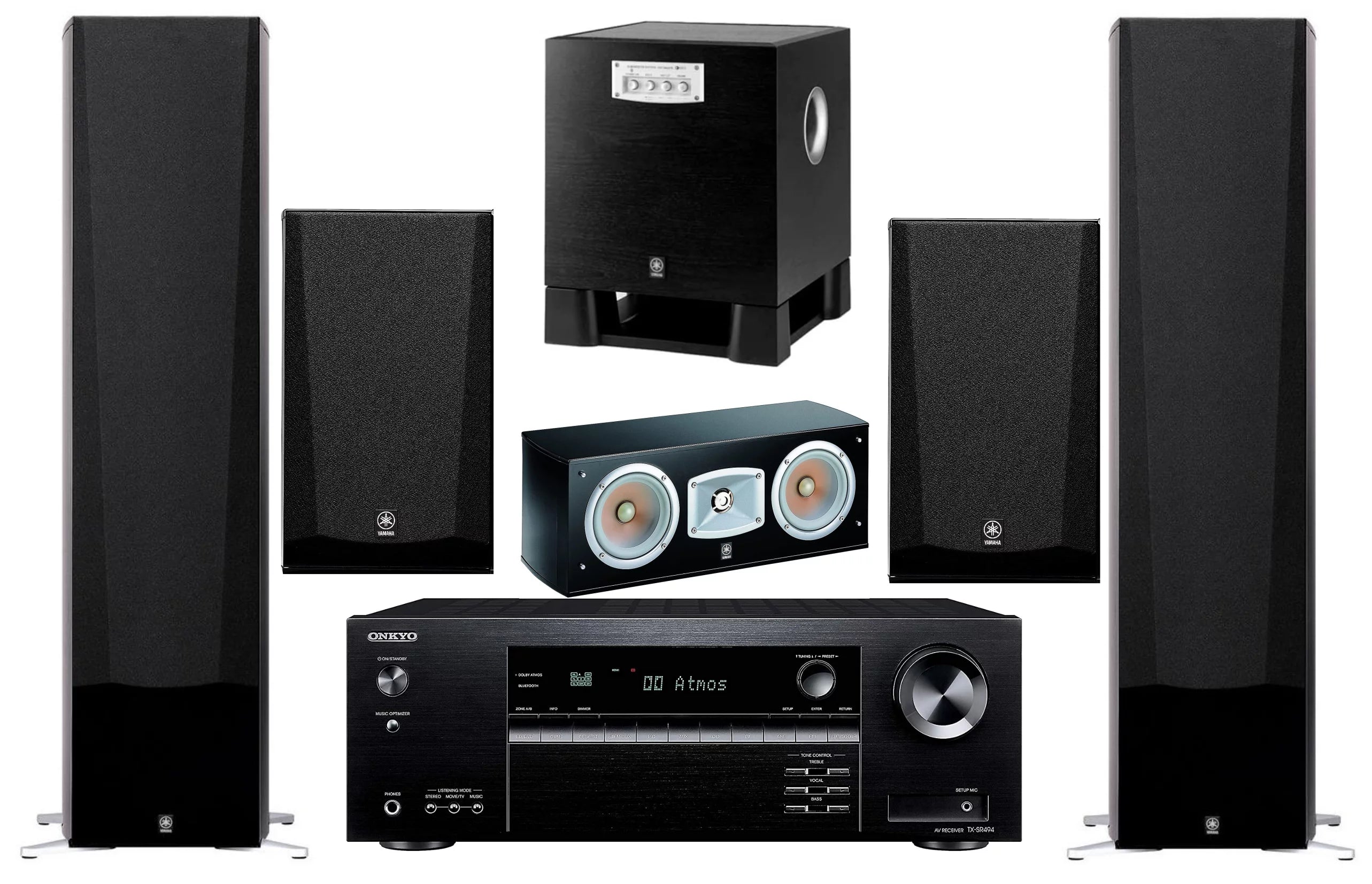 Onkyo 7.2 -Channel Wireless Bluetooth 4K 3D A/V Surround Sound Receiver + Yamaha Multimedia Home Theater Speaker System