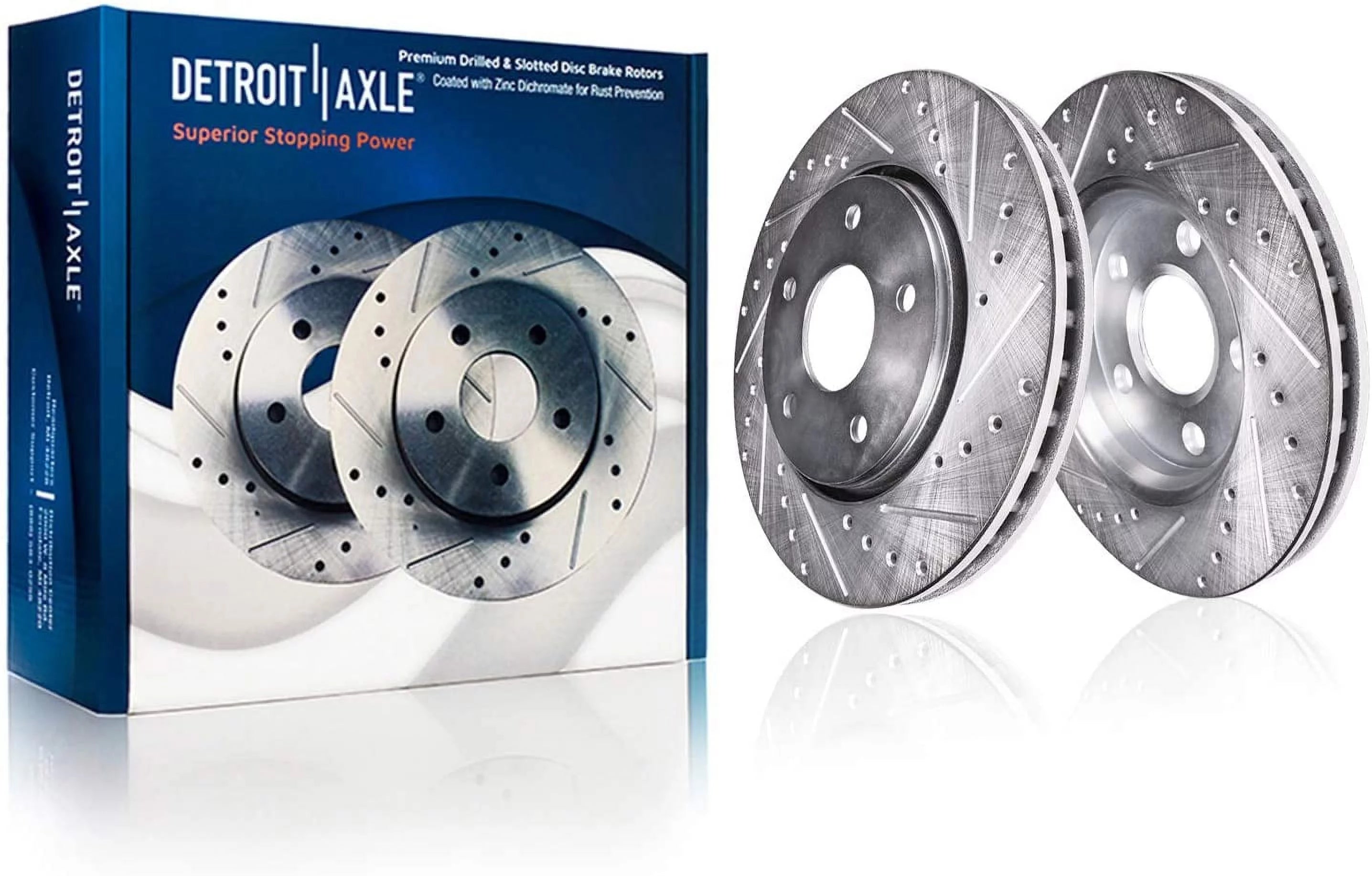 Detroit Axle - FWD 255mm Front Drilled and Slotted Brakes and Rotors Disc Brake Replacement for 2004-2009 Toyota Prius 1.5L 5 Lugs - 2pc Set