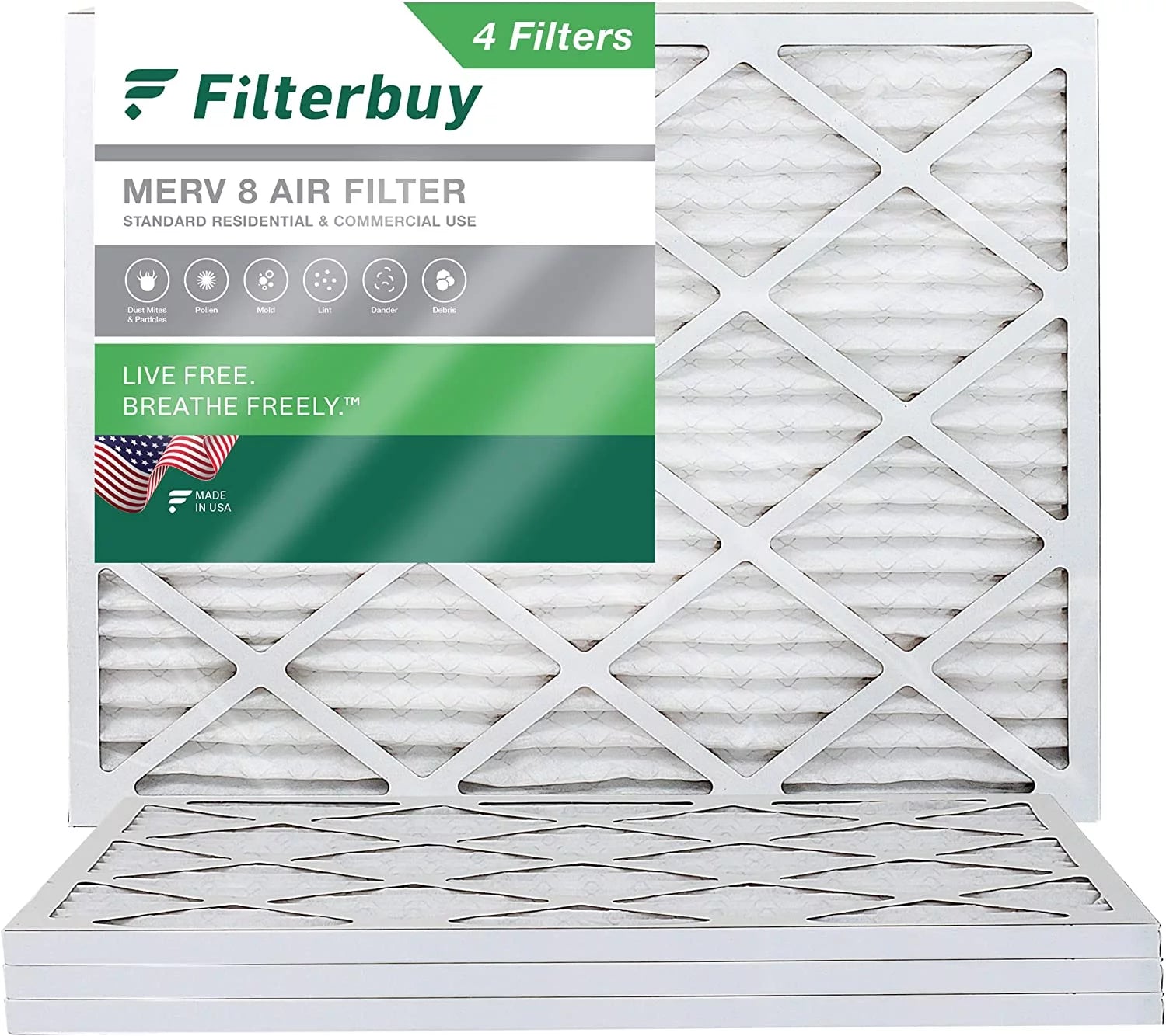 Filterbuy 21.5x23x1 MERV 8 Pleated HVAC AC Furnace Air Filters (4-Pack)
