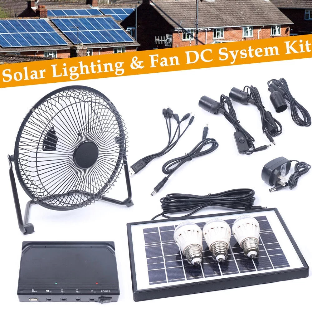 MIDUO 8 Inch Solar Powered Fan Portable Solar Panels System With Lighting Bulb