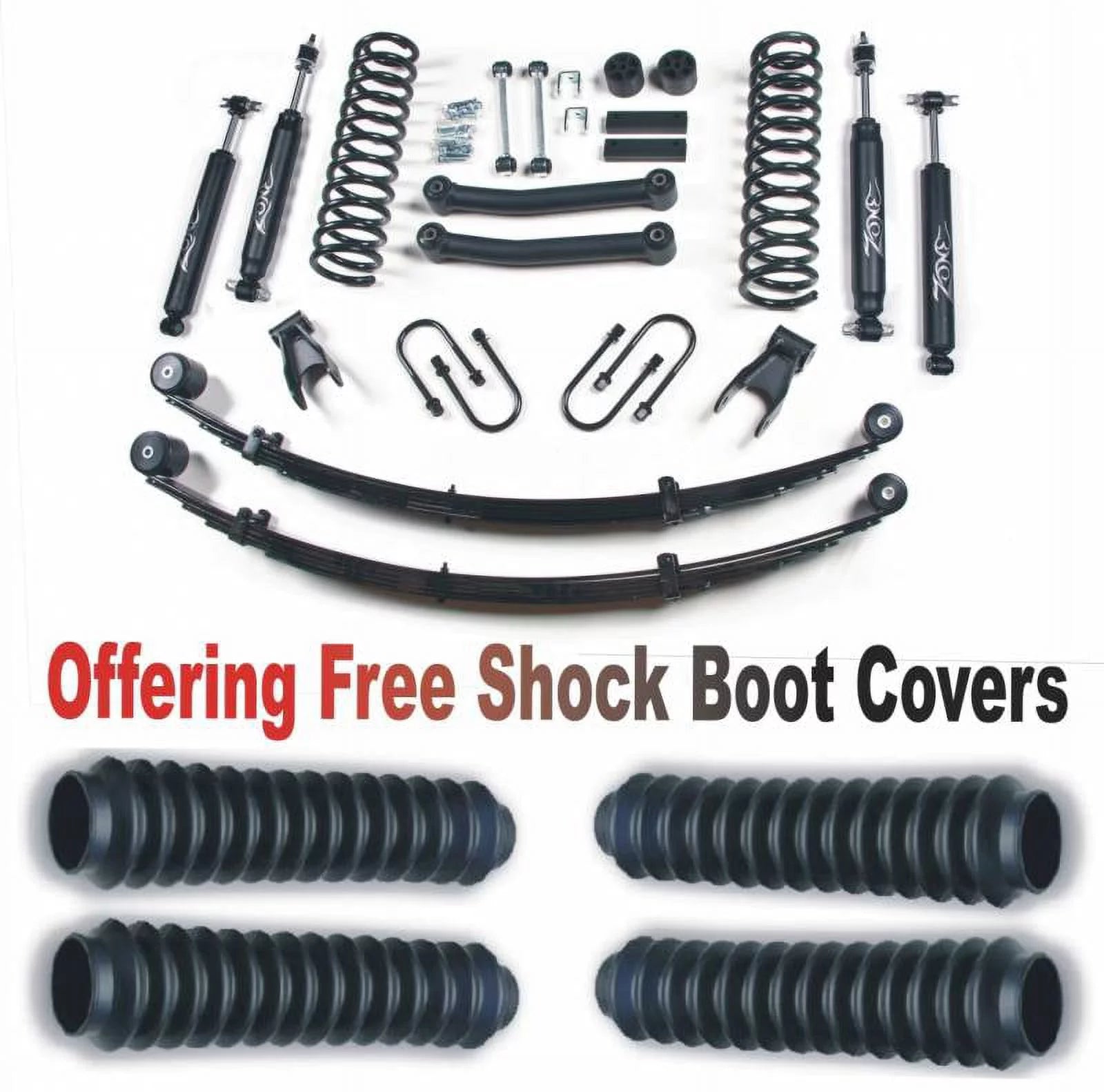 ZoneOffRoad 1984-2001 Fits Jeep Cherokee XJ 4.5 Suspension System w Rear Leaf Springs With Free Boot Protectors J24N/ZONU3100X4