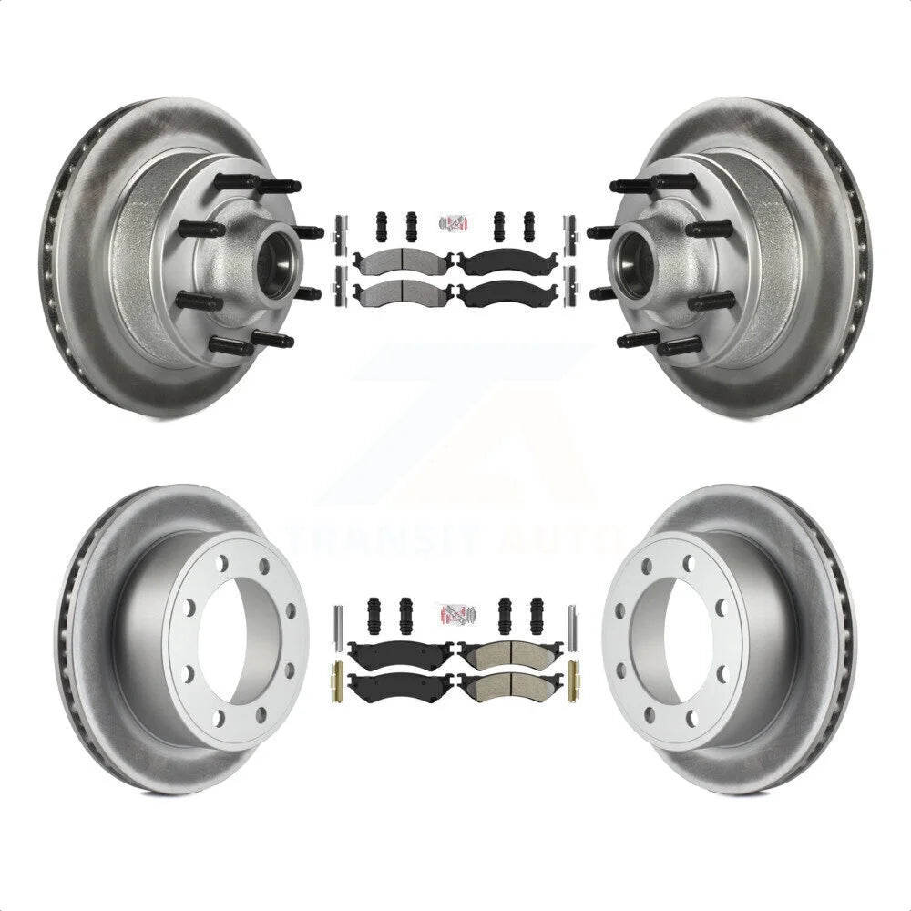 Transit Auto - Front Rear Semi-Metallic Pads And Coated Disc Brake Rotors Hub Assembly Kit For Ford E-350 Super Duty E-250 Econoline Club Wagon KGA-104422