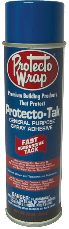 Protecto Tak 9BF24 High Performance Spray Adhesive, 13 oz, Aerosol Can, White, Mild Solvent, Liquid, 550 g/l VOC