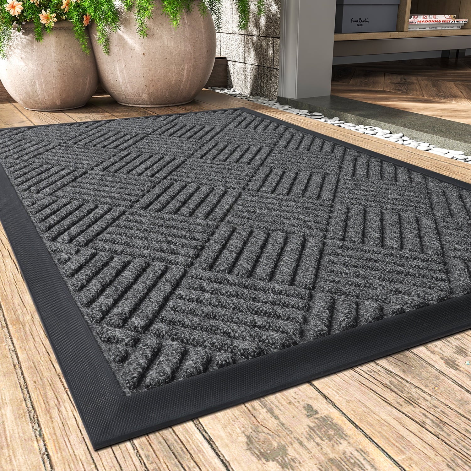 SIXHOME 35x59 Doormat Non Slip Outdoor Mat Durable Front Door Mats Heavy Duty Absorbent Rubber Welcome Mat Mud Resistant Easy Clean Indoor Outdoor Rugs for Entryway Patio Backyard Garage 3x5Ft Grey