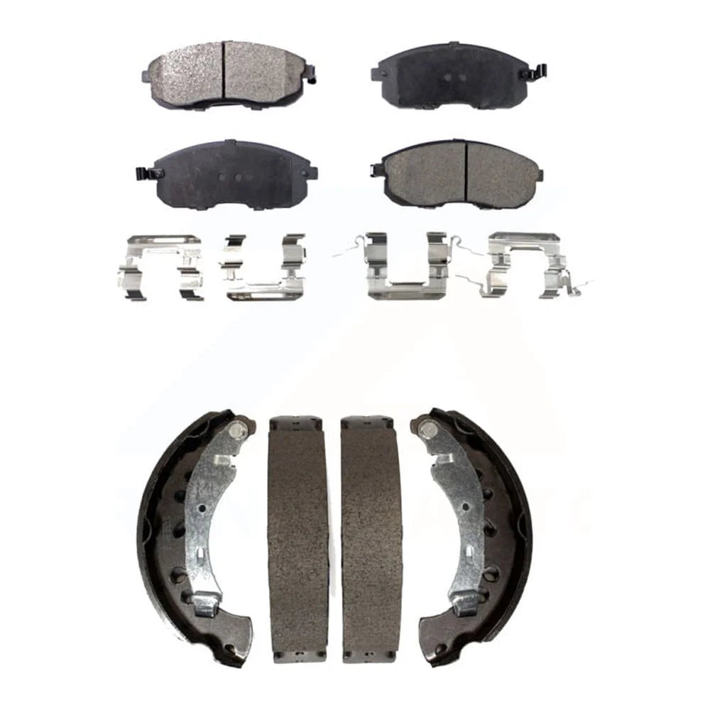 Transit Auto - Front Rear Ceramic Brake Pads And Drum Shoes Kit For 2013-2019 Nissan Sentra KTN-100149