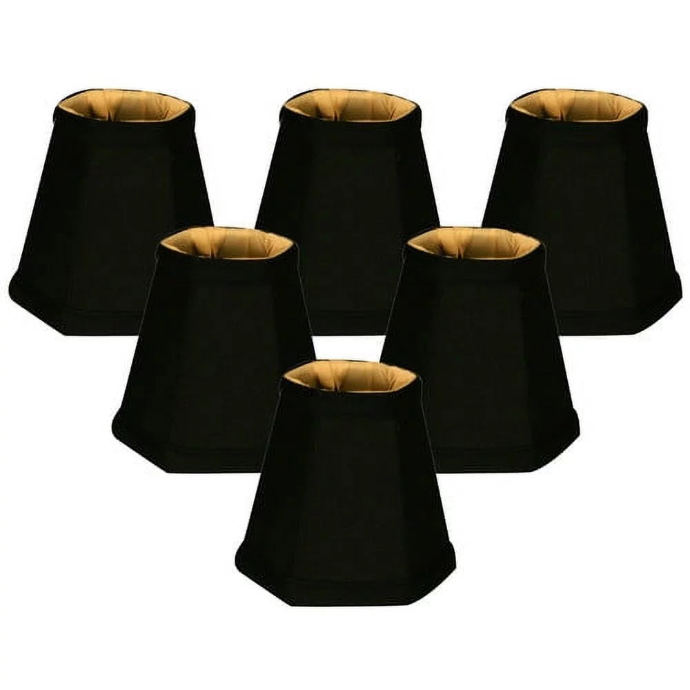 Royal Designs, Inc. Hexagon Bell Clip on Chandelier Shade CS-715BLK/GL-6, Black with Gold, 3 x 5 x 4.5, Pack of 6