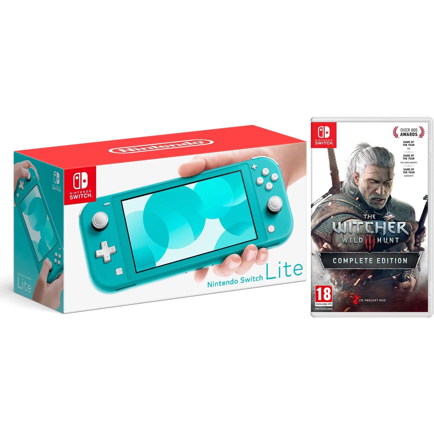 Nintendo Switch Lite 32GB Turquoise and Witcher 3 Wild Hunt Bundle - Import with US Plug